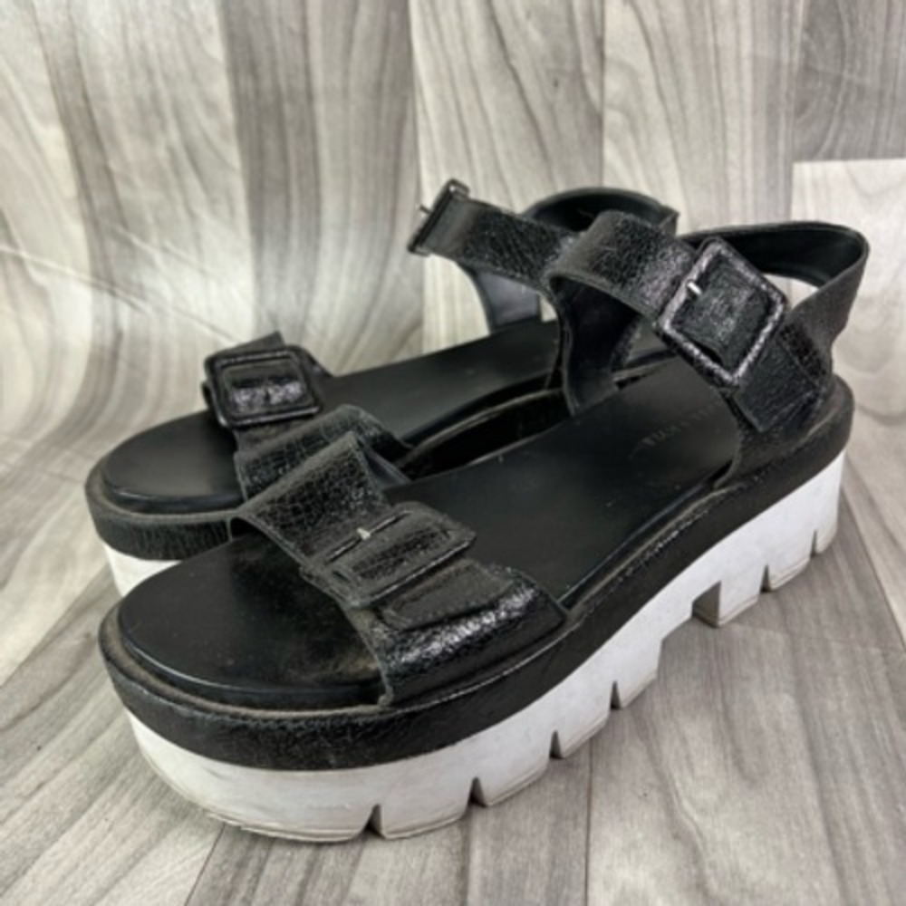 Kendall + Kylie Sandals Womens 9 Black Wave Platform Wedge Ankle Strap Chunky